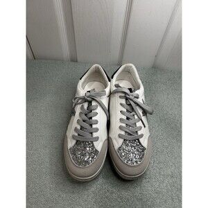 Women’s White Glitter Star Low Top Sneakers Size US 9.5 EU 40 Lace Up